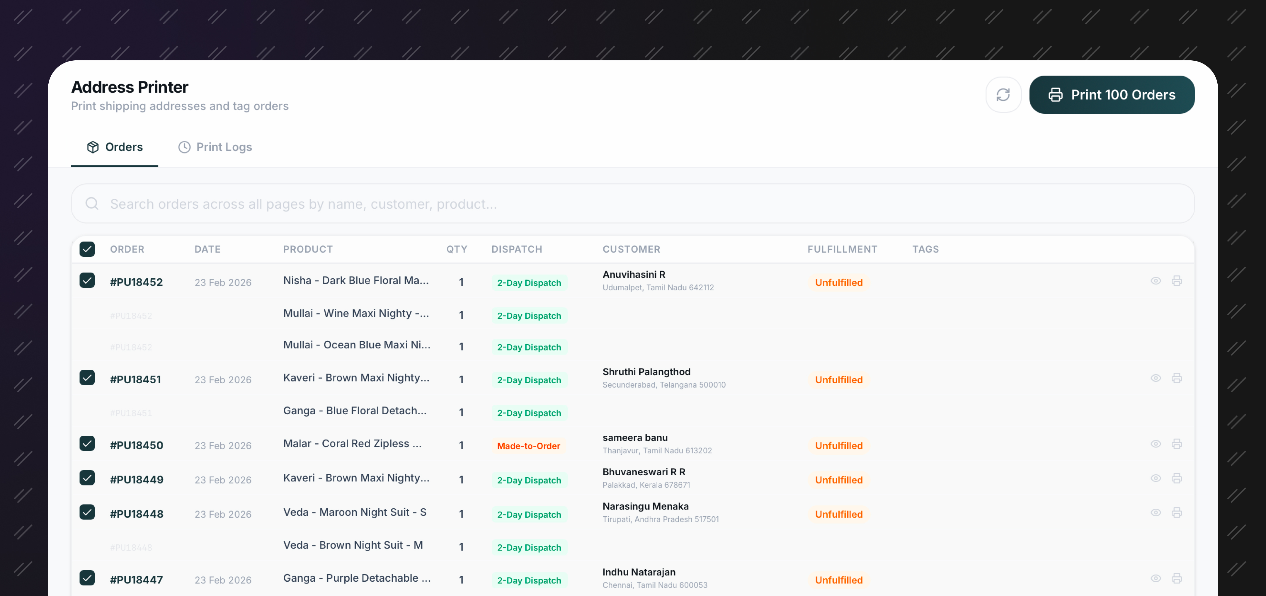 Custom address printing tool