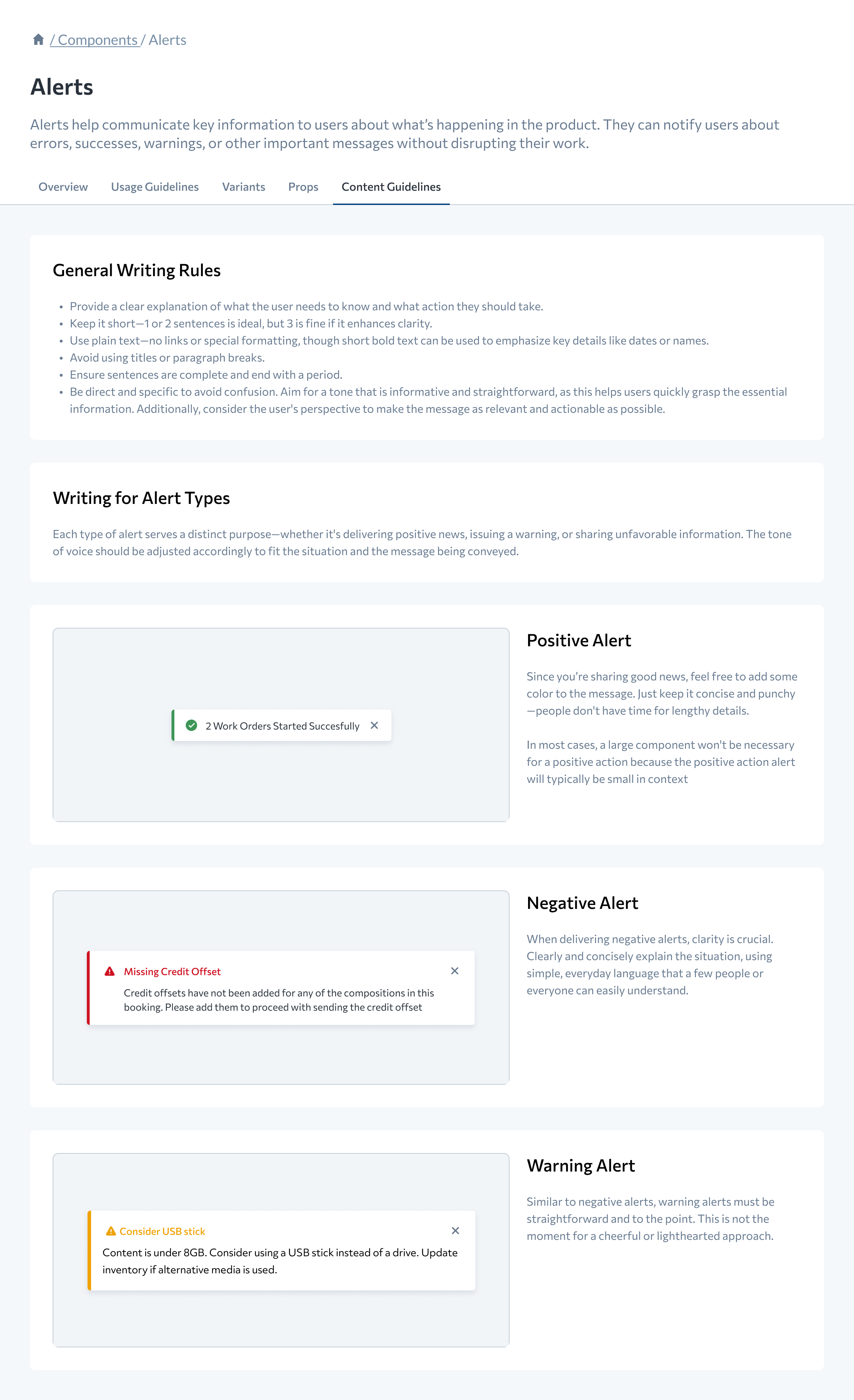Alerts documentation – Content Guidelines