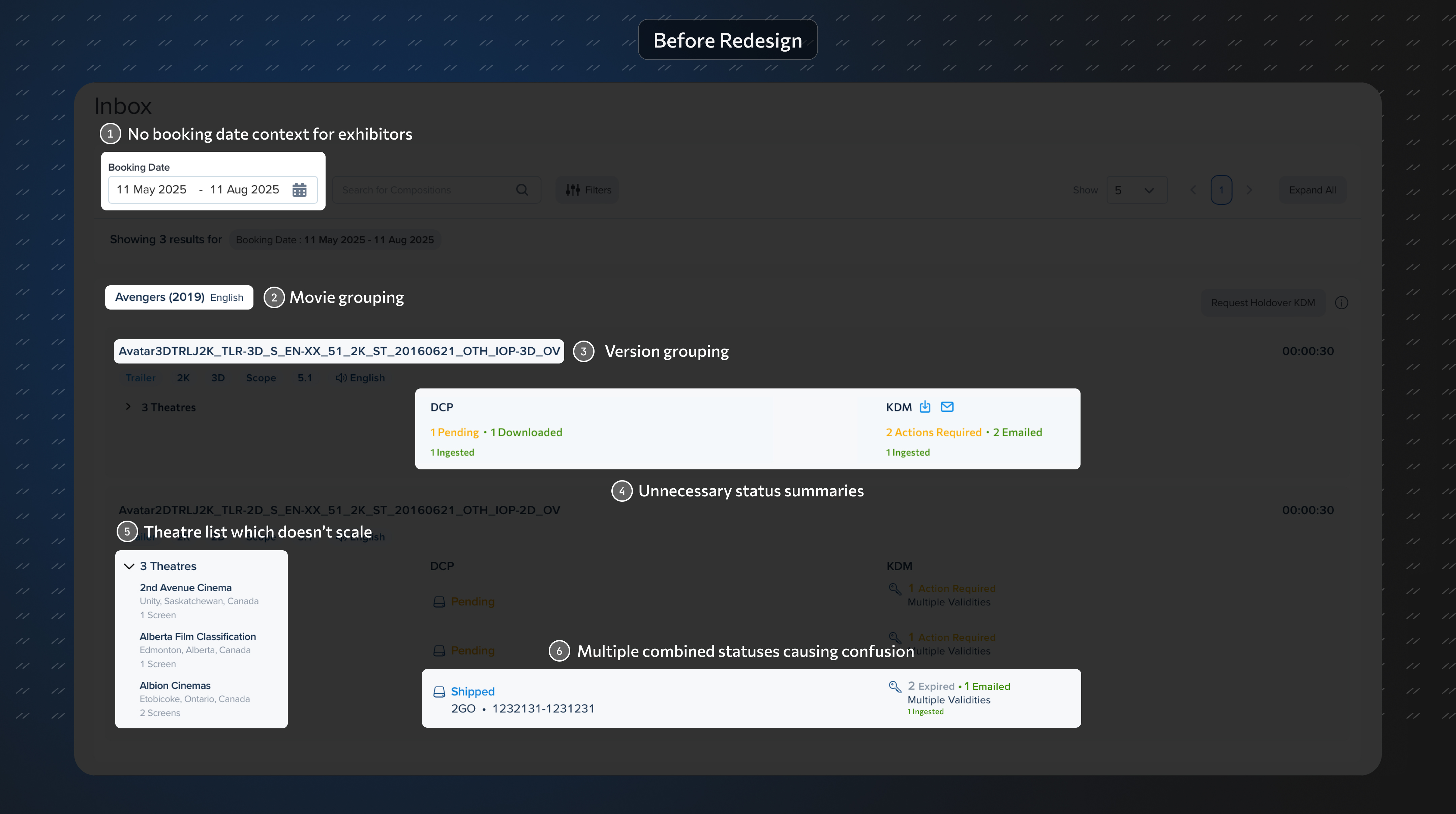Inbox before redesign