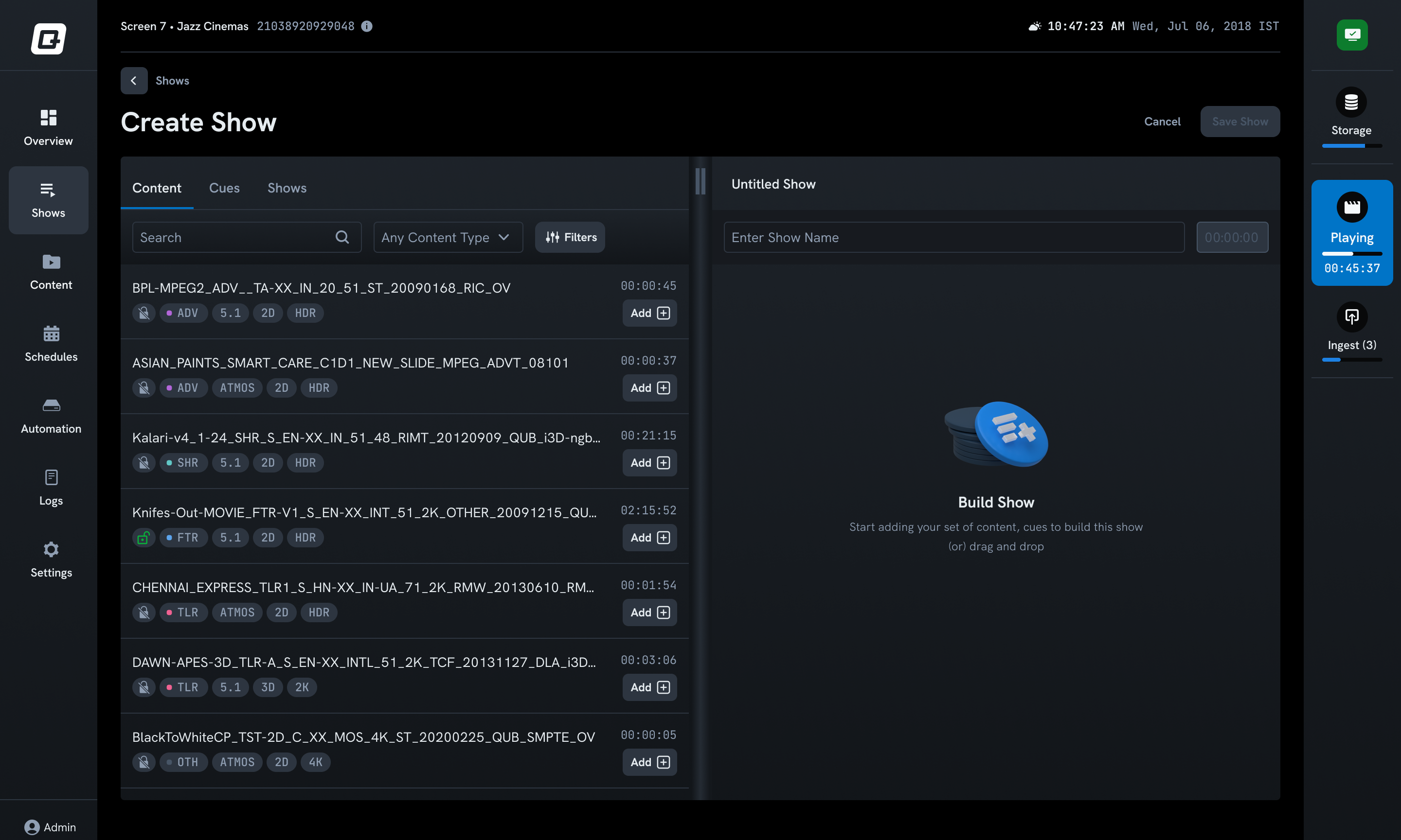 Shows page after redesign