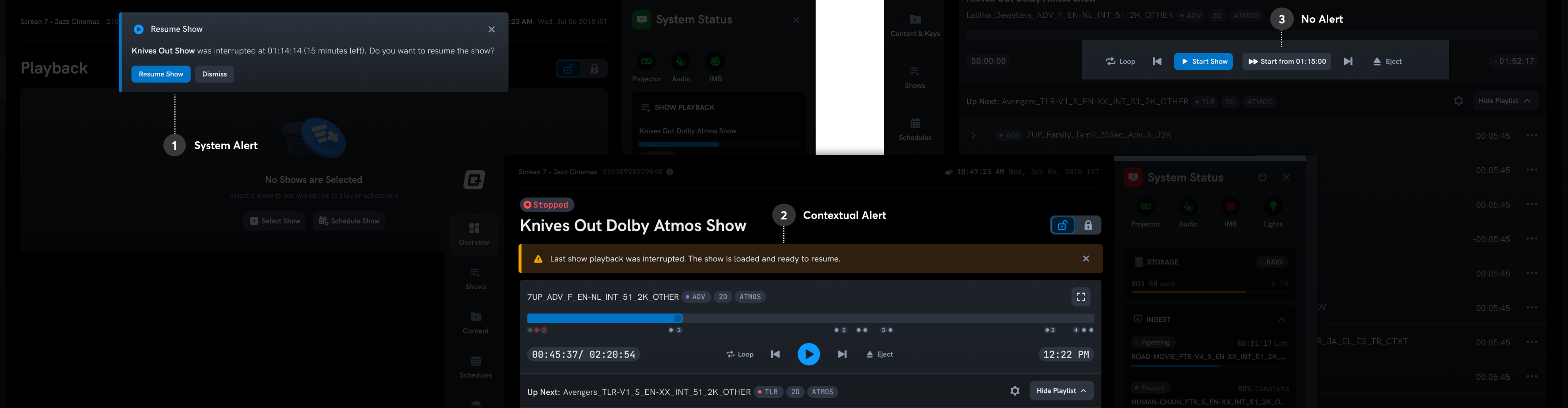 Alert flow: system alert to contextual alert to no alert