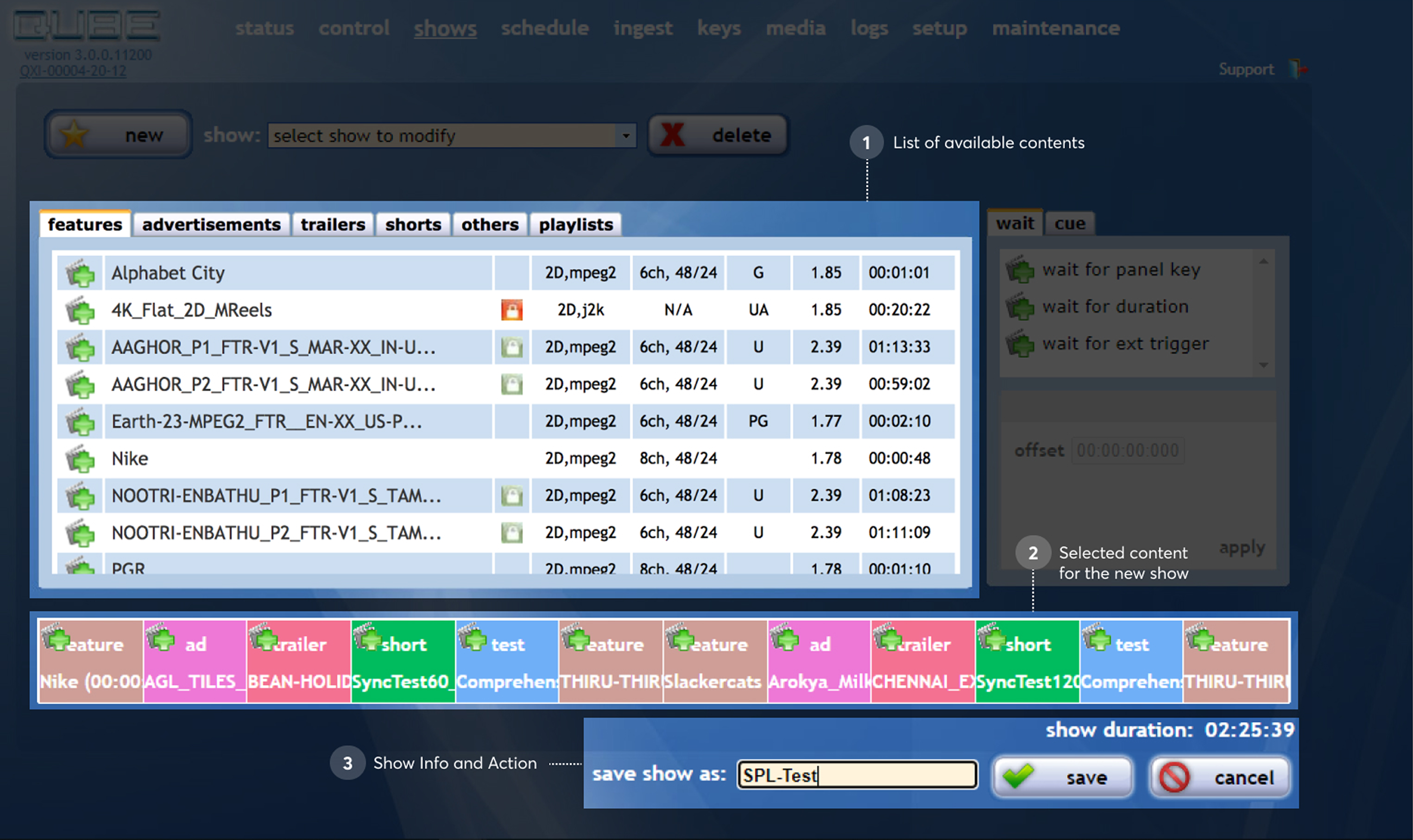 Shows page before