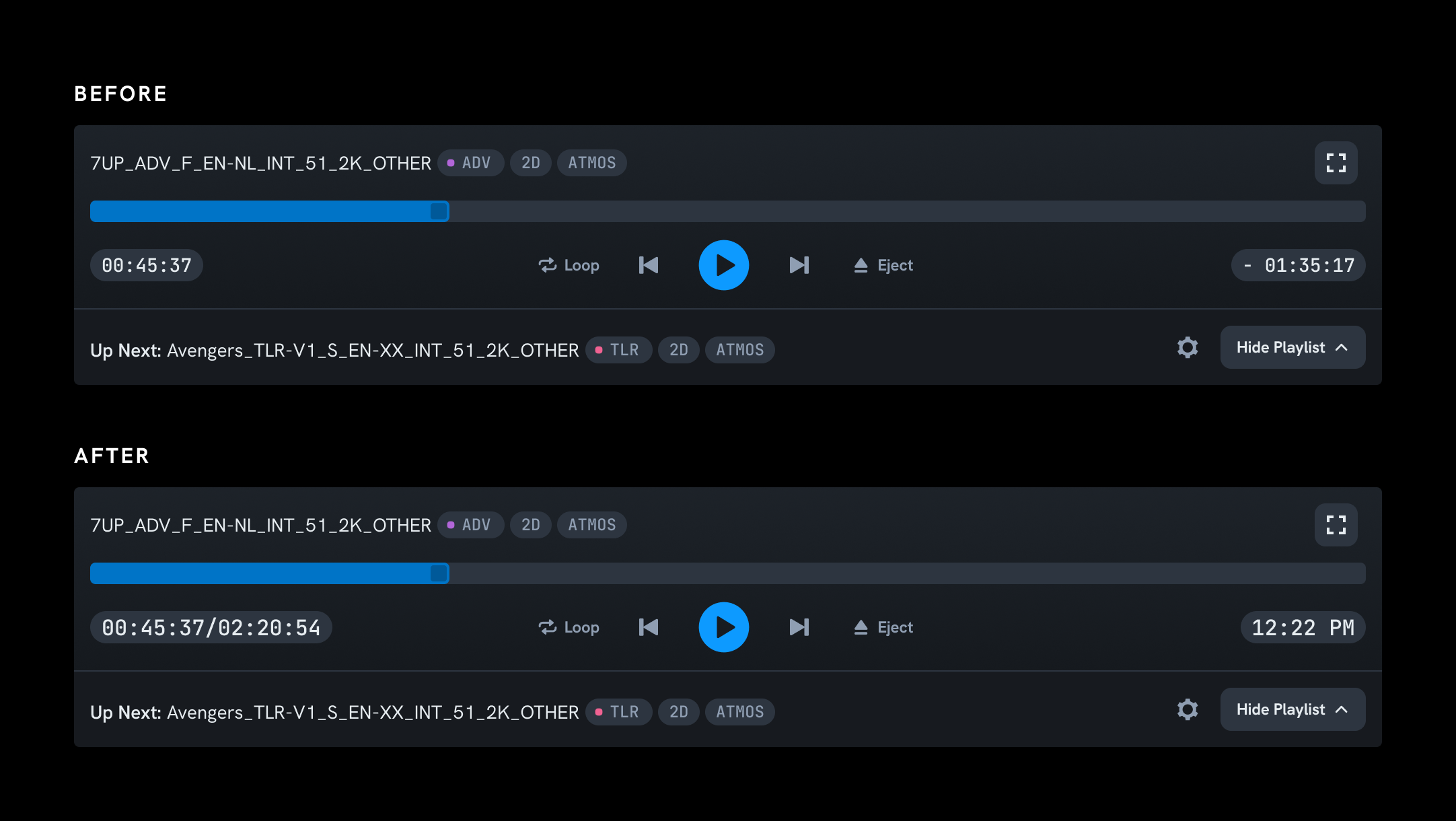 Show time display before and after fix