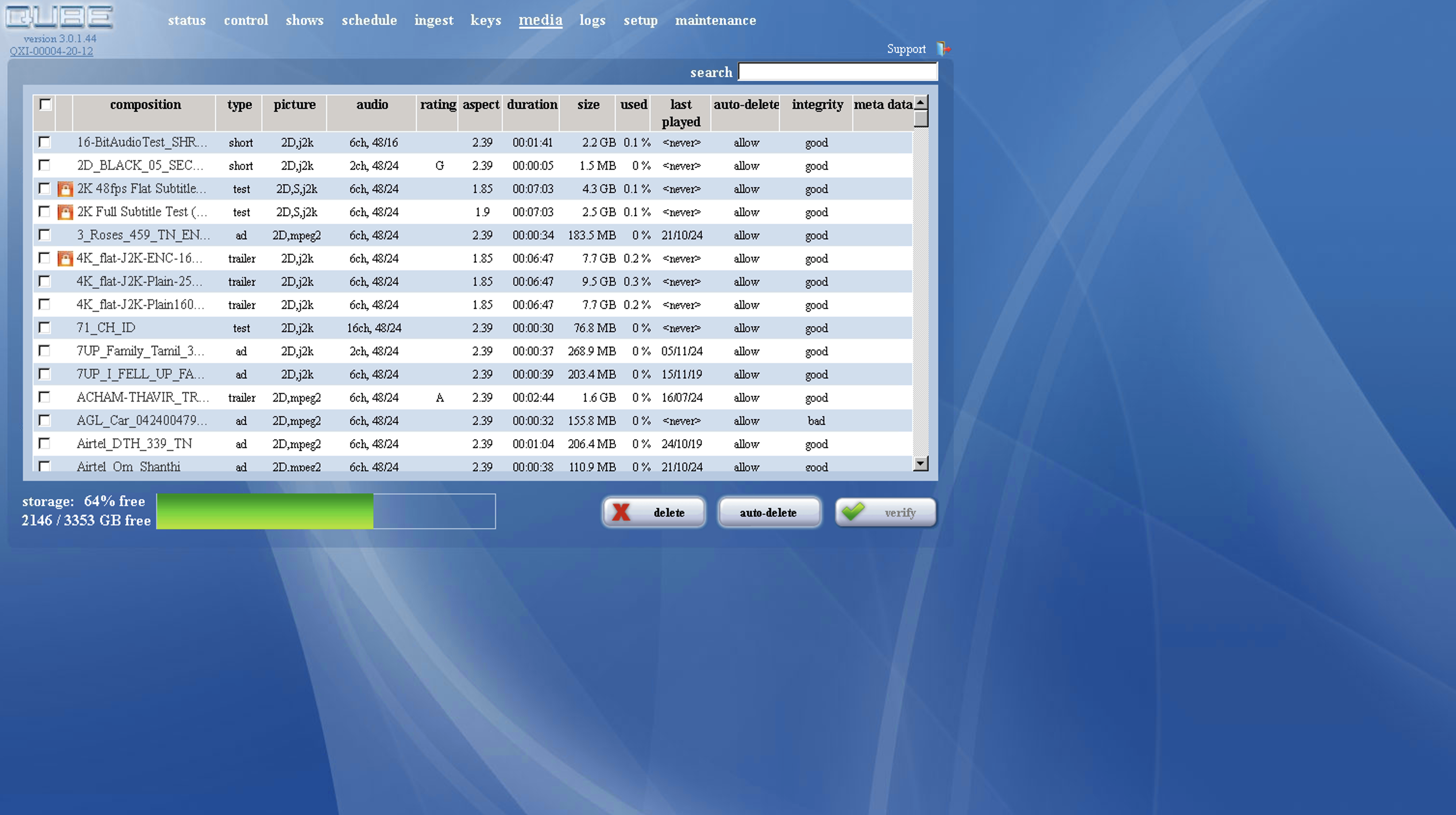 Old Qube XP: show timeline