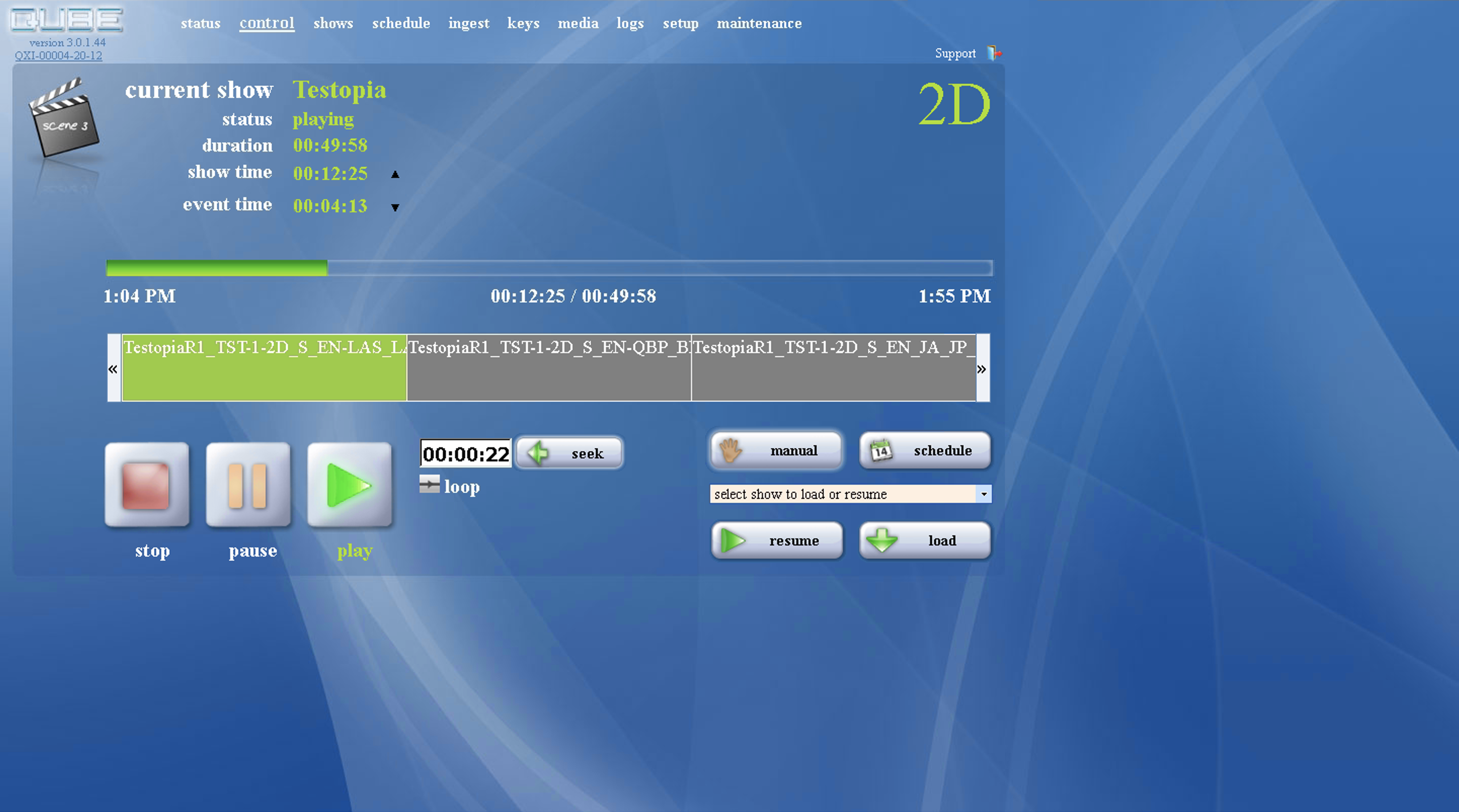 Old Qube XP: media listing with blue UI