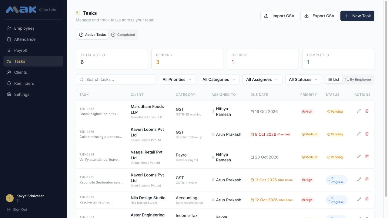 MAK office suite with demo data