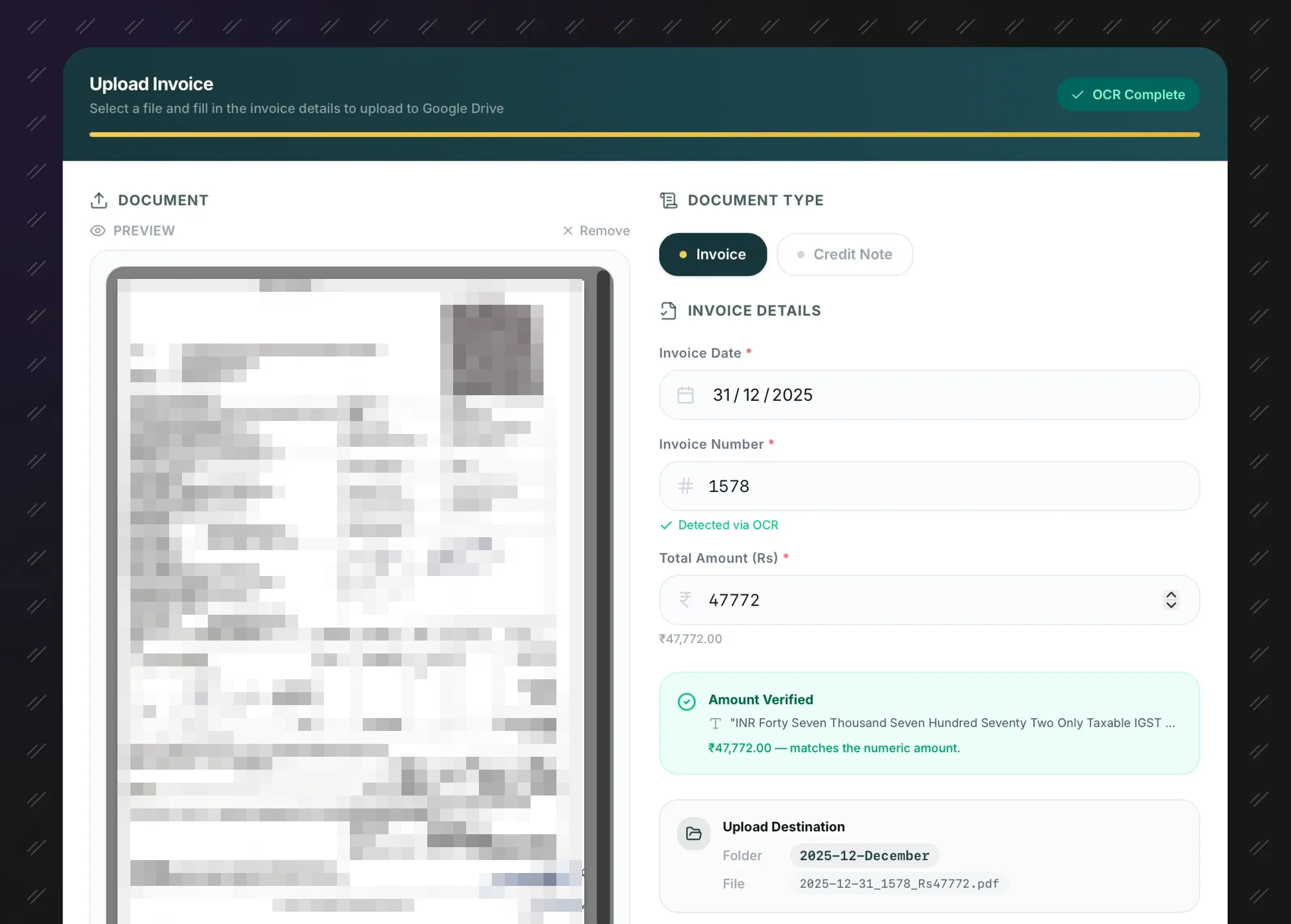 Supplier invoice upload and AI extraction