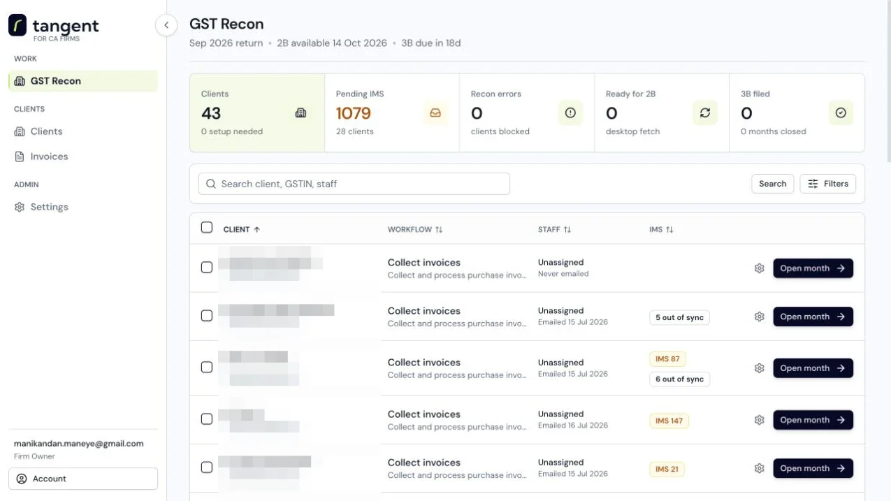 Tangent firm dashboard